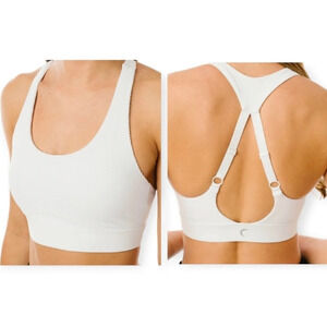 Zyia White Strappy Polka Adjustable Racerback Cut Out White Sports Bra Small
